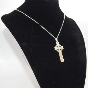 Collana in argento Sterling 925 con ciondolo a croce celtica placcato oro perla d'acqua dolce stile geometrico religioso - Product Image 3