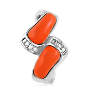Bague en argent plaqué or rose et or avec pierre précieuse corail, bijoux en acier inoxydable tendance pour femmes, style tendance - Product Image 3