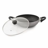 Poêle ANAX en aluminium antiadhésive de qualité supérieure avec couvercle en verre transparent, double poignée, design moderne, durable, compatible induction