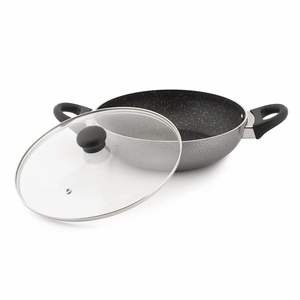 Poêle à frire ANAX de qualité supérieure, antiadhésive, avec couvercle en verre transparent, forme ronde, durable, fabriquée en Inde pour une utilisation domestique - Product Image 3