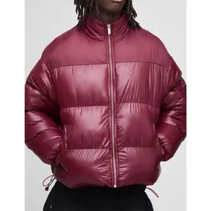Chaqueta Acolchada Borgoña para Hombre, Cortavientos, con Cierre de Cremallera, Estilo Casual, Relleno Grueso de Poliéster, Corte Corto - Product Image 2