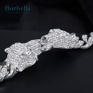 12mm Argent 925 Plaqué Or Blanc 18K Glacé Double Panthère Bracelet Cubain Bijoux Hip Hop pour Hommes - Product Image 5