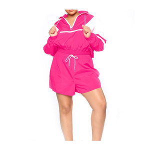 Ensemble court en coton 2 pièces pour femme de haute qualité 2024, haut court à fermeture éclair régulière, veste coupe-vent, motif uni, taille plus, printemps - Product Image 1