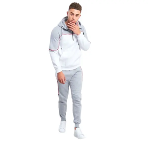 เครื่องแต่งกายแนวสตรีทแบบมีซิปมีฮู้ดและกางเกงขายาวดีไซน์ท่อสีตัดกันสำหรับผู้ชาย - Product Image 2