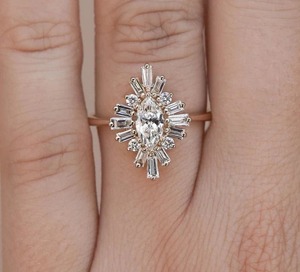 925 1.5เงินสเตอร์ลิง CT Marquise Lab เติบโตขึ้นด้วยเพชรโมอิสฮาโลบาแกตต์ทรงกลมแหวนตัด - Product Image 2