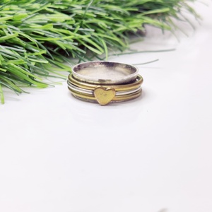 Heart <b>Brass</b> Spinner Silver <b>Ring</b> 925 Silver <b>Brass</b> Spinner <b>Ring</b> - Product Image 2