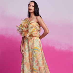 Elegante conjunto de organza para mujer, parte superior e inferior regular transpirable, ropa informal perfecta para la cultura india y pakistaní - Product Image 1