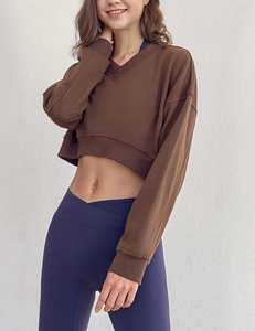 Sudadera con Capucha Corta de Manga Larga con Cierre y Cuello en V para Mujer, con Logotipo Personalizado, Nueva Llegada 2027, Color Personalizado - Product Image 4