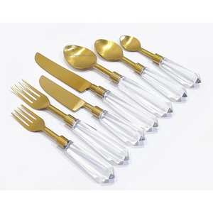 Juego de cubiertos de metal de alta calidad con mango de acrílico transparente plateado pulido para el hogar y juegos de cubiertos de vajilla de boda - Product Image 4