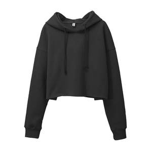 Ensemble sweat à capuche court unisexe en polaire avec logo imprimé en relief sur le devant, haut court pour femme et pantalon évasé, personnalisable pour l'hiver - Product Image 1