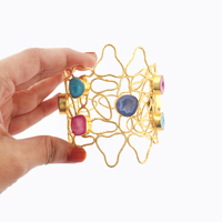 Bracelet manchette texturé en plaqué or de créateur Géode multicolore Cristal Druzy Bracelet manchette mode réglable taille libre