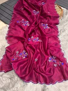 Saree en soie pure de couleur rouge saree avec séquence de codage argentée en saree - Product Image 4