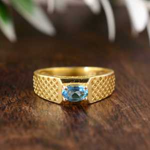Blue Topaz <b>Ring</b> Minimalist Brass <b>Rings</b> For <b>Men</b> 18k Gold Plated Gemstone Jewelry Geometric Design Wholesale <b>Ring</b> - Product Image 6