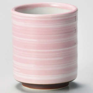 Yunomi Teacup Glazed Ceramic <b>Mug</b> in Pink & White Hakeme Design Mino Ware Japanese Style Ceramic <b>Tea</b> Cups for Presents - Product Image 1