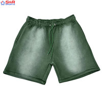 Shorts en coton pour fabricants de streetwear, délavés à l'acide, effet soleil, impression en relief, en molleton bouclette, coupe oversize, pour vêtements streetwear