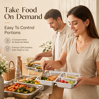 Plateau repas compartimenté en acier inoxydable avec couvercle, 3, 4 ou 5 compartiments, pour enfants, écoles et restaurants
