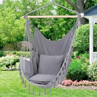 2 coussins inclus-Grand fauteuil hamac suspendu en macramé avec poche