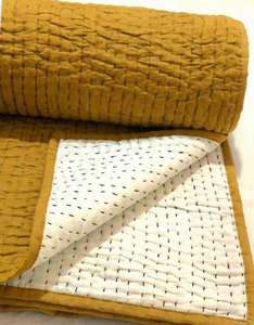 Couverture Kantha en coton pur de style traditionnel fait main, teinte à la main naturellement, jeté bohème, lavable, hôtel, king, queen - Product Image 2