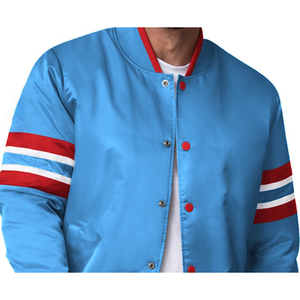 แจ็กเก็ตผ้าซาตินดีไซน์แบบสีน้ำเงินและแดงแจ็กเก็ตมีสีและโลโก้แบบกำหนดเอง - Product Image 6