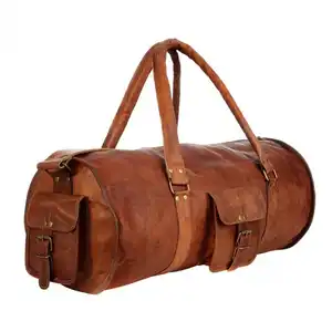 Retro look vintage leather duffle weekender duffel bag bags for travel large size men women bag