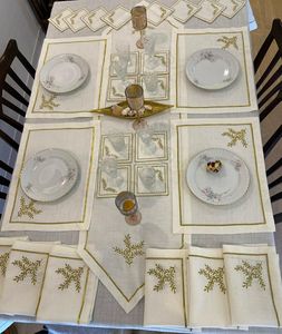 Napperon en lin à carreaux de style ferme rustique avec design en mélange de coton fait main pour décor de table à manger de cuisine - Product Image 3