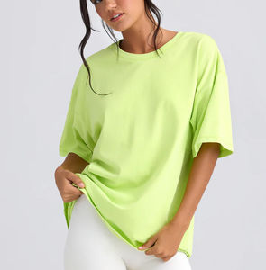 Nueva moda 100%, camisetas de algodón orgánico para mujer, último estilo, ropa informal a granel, camiseta de gran tamaño con hombros caídos para mujer - Product Image 6