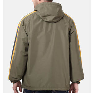 Men's Canvas <b>Rain</b> <b>Jacket</b> Waterproof Hooded Windbreaker | Zipper Olive Green Gold Stripe | Casual Urban Performance Sportswear - Product Image 2