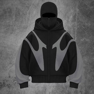 Cagoule à capuche en coton mélangé avec fermeture éclair complète fabricant sur mesure sweat-shirt à épaules tombantes ninja sweat à capuche avec fermeture éclair pour hommes - Product Image 3