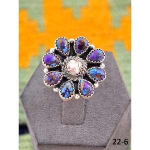Bague ajustable artisanale en argent sterling avec dahlia violet serti clos et magnésite cheval sauvage, idéale pour un cadeau - Product Image 5