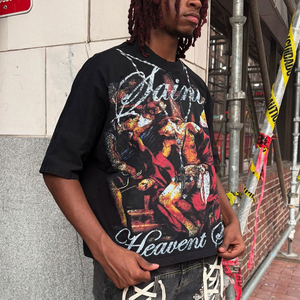 220GSM Heavyweight 100% Cotton <b>Satin</b> Solid Custom Logo Short Sleeve O-Neck Oversized T-<b>Shirt</b> Plus Size <b>for</b> <b>Men</b> DTG/DTF Screen - Product Image 5