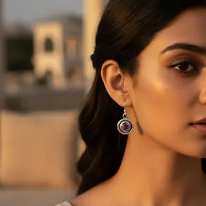 Women's Daily Wear 925 Silver <b>Stud</b> <b>Earrings</b> with <b>Amethyst</b> and Garnet 14K Gold Plated Cute Style for Engagement - Product Image 3