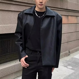 Chaqueta de cuero puro de estilo americano de buena calidad para hombres Chaqueta de cuero simple recortada holgada informal de moda Primavera otoño - Product Image 3