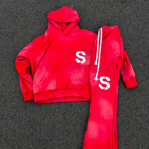 Survêtement de jogging vintage pour homme en coton 100% personnalisé, avec franges et coupe évasée, imprimé délavé au soleil - Taille XL - Product Image 1