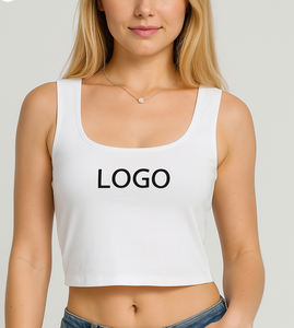 Débardeur court pour femmes Logo personnalisé été dames gilet coton Spandex côtelé débardeurs sans manches haut court pour femmes - Product Image 3
