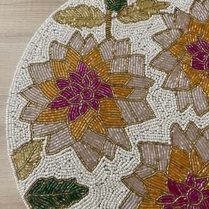Handmade Classic Style Spring Floral Design Beaded <b>Placemat</b> Multicolor Home Decor - Product Image 5