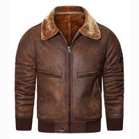 Erkekler İçin Eskitme Kahverengi Deri Ceket, Suni Kürk Yakalı Vintage Kışlık Bomber Ceket, Özel OEM ve ODM Üreticisi