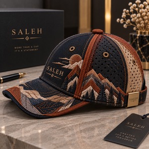หมวกแก๊ป SALEH สำหรับผู้ชาย แบบ 6 แผง ปักลายภูเขา ตาข่ายปรับได้ ผ้าฝ้าย 100% ระบายอากาศ กันน้ำ เหมาะสำหรับงานแต่งงาน - Product Image 5