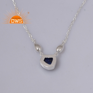 Latest Selling 925 Sterling Silver Natural Lapis Gemstone Pendant Necklace Custom Jewelry Manufacturer - Product Image 3