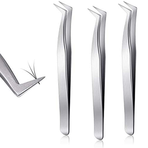 Pince à cils Extension de cils Pince à épiler Volume russe Pointe en fibre de 11.5cm Acier inoxydable L Pince à épiler coudée Individuelle - Product Image 4