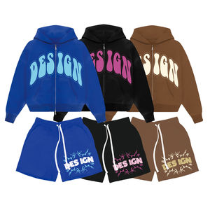 Trajes de sudor de lavado ácido personalizados algodón grueso cremallera apliques bordado parche acampanado completo hombres chándales sudaderas con capucha conjuntos de pantalones de chándal - Product Image 2