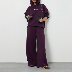 Pantalon de survêtement uni pour femme à rayures latérales et coupe droite large / Prix de gros avec logo personnalisé – Style décontracté - Product Image 1