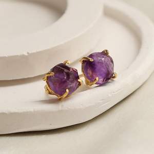 8-10มม. หินอเมทิสต์ดิบชุดง่ามชุบทองต่างหูทำด้วยมือสำหรับผู้หญิงเครื่องประดับแบบมินิมอล - Product Image 3