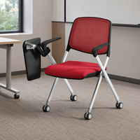 Chaise de conférence mobile avec tablette rotative, dossier en maille, siège pliable et roulettes pour salle de classe, formation et séminaires
