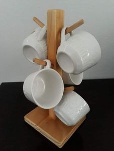 Porte-tasses en bois de bambou, support pour tasse à café, comptoir de cuisine, organisateur de rangement, étagère de présentation sur table, 6 crochets en bois - Product Image 2