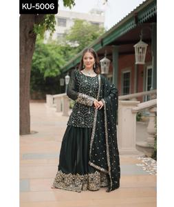 Indien traditionnel Rangoli soie Salwar Kameez costume lourd paillettes fil brodé conception travail pour les femmes traditionnel pakistanais - Product Image 1