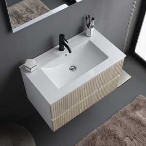 Mueble de Baño de Roble Blanco y Dorado de 80 cm con Espejo Bali de 80x60 cm, Elegante Conjunto de Muebles de Baño - Product Image 3