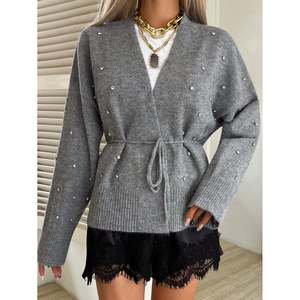 Women's <b>Wool</b> Long Print Cardigan with Embellished Tie-Front - Product Image 3