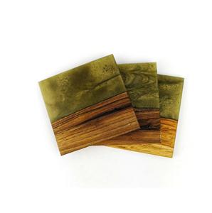 Epoxy Resin and Wood <b>Coaster</b> Set of 4 for Bar Kitchen Ware and Restaurants <b>Green</b> and Blue Color Hot Sale - Product Image 2