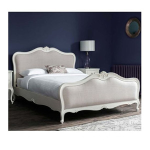 Cama Clásica Camelia Hecha de Madera de Caoba de Alta Calidad con Tapicería de Tela y Acabado Blanco para Muebles de Dormitorio - Product Image 1