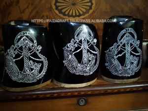 Tasse en verre à liqueur Viking Agate Buffalo avec anneau supérieur et inférieur en laiton pour boire de l'hydromel festif Koi pour les fêtes - Product Image 3